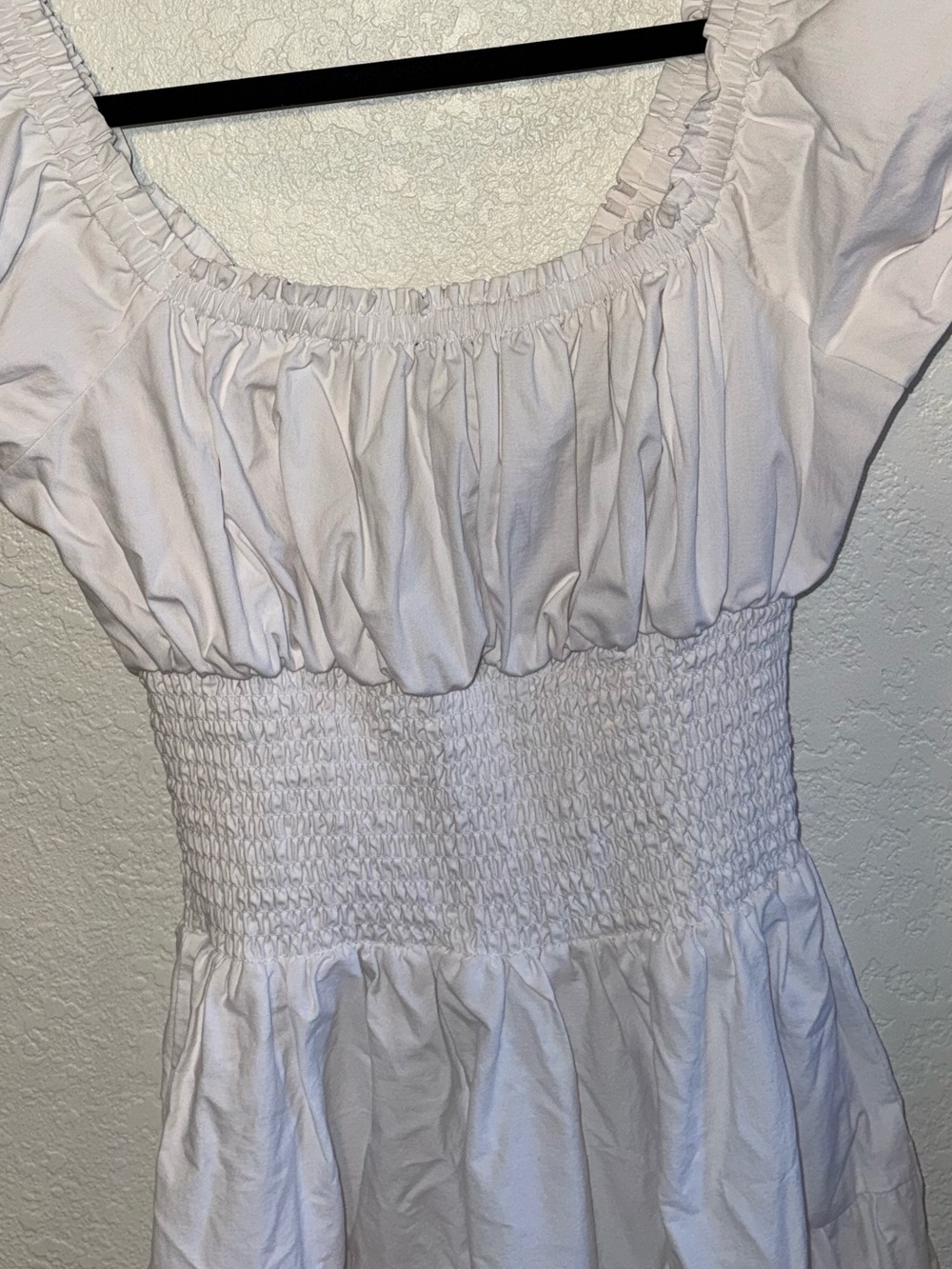 Danielle Bernstein White Tiered Poplin Smocked Bodice Puff Sleeve Midi Dress L - Picture 12 of 13